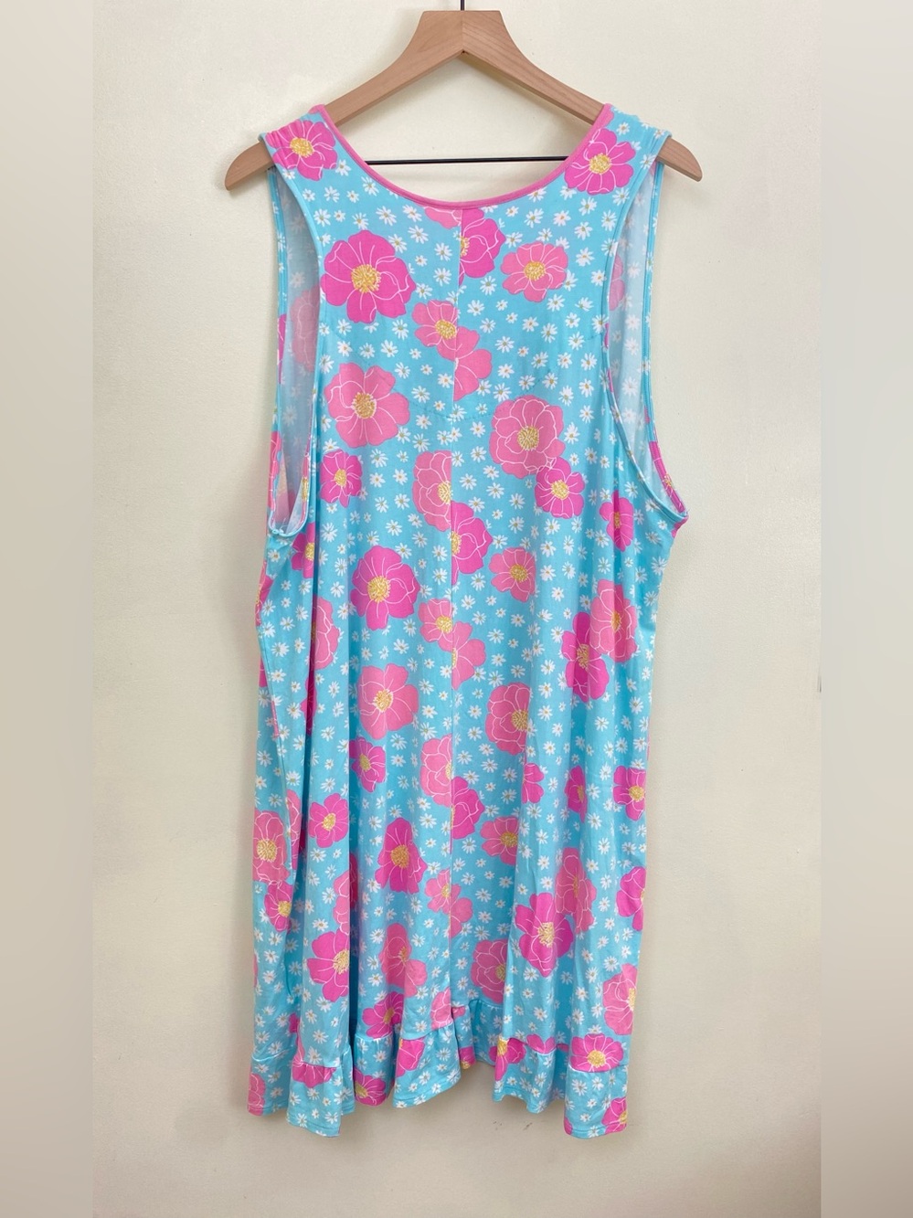 Cuddl Duds Nightgown 3X Plus Blue Pink Floral Ruffle Hem Sleeveless Sleep Dress - Picture 7 of 8